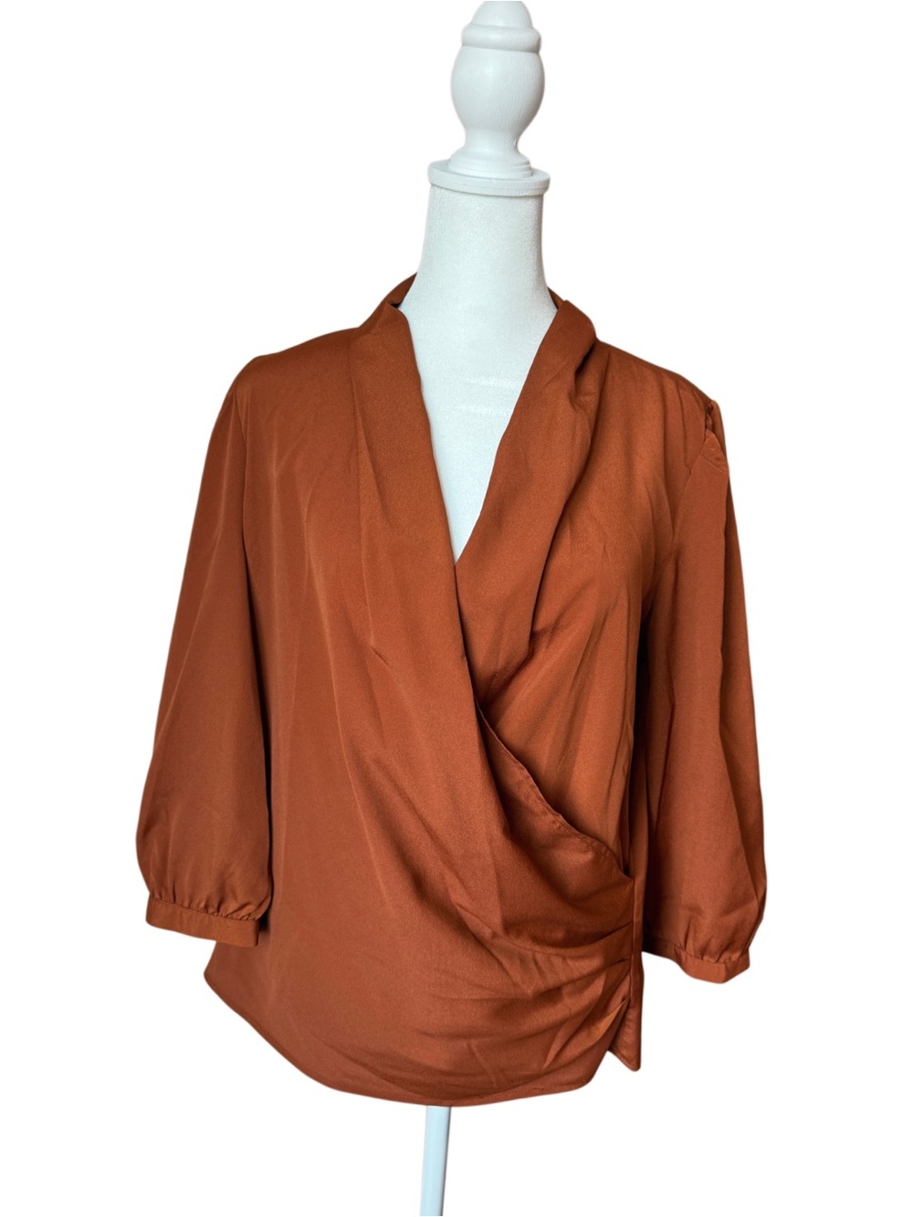The Limited Rust Orange Wrap Front Blouse Medium Long Sleeve